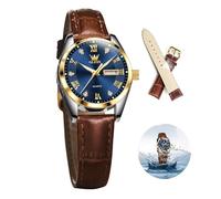 OLEVS Classic Leather Watches for Women, Business Dress Diamond Roman Arabic Numerals Ladies Watches, Day Date Waterproof Analog Quartz Womens Wrist Watches Brown Leather Strap Relojes para Mujer