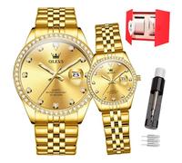 OLEVS Couple Watch His and Her Set Watches Analog Quartz Men and Women Watches Waterproof Luminous Wrist Watch Romantic Gifts for Couples' Gifts Set of 2 (3629-Gold 1 Pair)