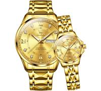 OLEVS Couple Watch His and Her Set Watches Business Analog Quartz Men and Women Watches Stainless Steel Waterproof Luminous Date Wrist Watch
