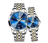 OLEVS Couple Watch Valentines Couple Matching Watches His and Her Couple Set Wrist Watch Men and Women Lovers Wedding Romantic Gifts Set of 2, GL9970: Two tone band & Blue dial, Modern