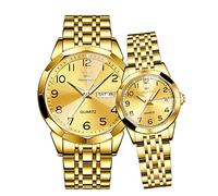 OLEVS Couple Watch Valentines Couple Matching Watches His and Her Couple Set Wrist Watch Men and Women Lovers Wedding Romantic Gifts Set of 2, GL9970: Gold band & Gold dial, Modern