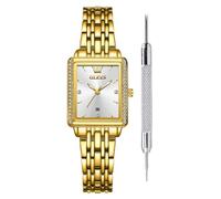 OLEVS Fashion Luxury Square Face Watch for Women - Retro Gold Stainless Steel Mesh Band,Analog Quartz,Waterproof Elegant Slim Dress Watch Self Love Splurge & Christmas Gift for Her , 9995-White