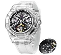 OLEVS GELATU Men Watch Automatic Tonneau Watch Skeleton Mechanical 50M Waterproof Sapphire Crystal Square Male Watches White/Black/Rose Gold, white watches men automatic, men watch