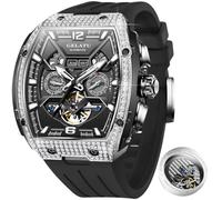 OLEVS GELATU Men Watch Automatic Tonneau Watch Skeleton Mechanical 50M Waterproof Sapphire Crystal Square Male Watches White/Black/Rose Gold, black watches Mechanical, men watch