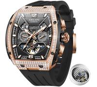 OLEVS GELATU Men Watch Automatic Tonneau Watch Skeleton Mechanical 50M Waterproof Sapphire Crystal Square Male Watches White/Black/Rose Gold, Skeleton watches, men watch
