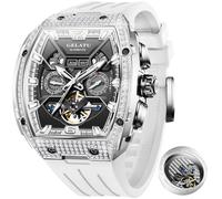 OLEVS Gelatu Men's Automatic Tonneau Skeleton Mechanical Watch 50M Waterproof Sapphire Crystal Square White Black Rose Gold Silver Automatic Watches Men Watch