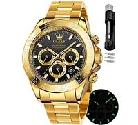 OLEVS Gold Men's Wrist Watches Automatic Mechanical Self Winding Calendar Watch for Men Waterproof Luminous Luxury Business Male Watch, Gold & Black Dial, bracelet