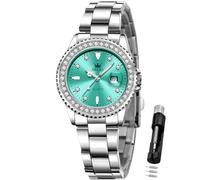 OLEVS Ladies Watch Diamond Dress Quartz Analog Female Watches Stainless Steel Two Tone Waterproof Luminous Day Date for Womens Wrist Watch Gift, blue watch, women watch