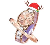 OLEVS Ladies Watch Rose Gold Ceramic Designer Elegant Note Fashion Luxury 3ATM Date Waterproof Luminous Green Valentine's Day Present Quartz, pink - musical notes, Elegant