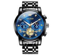 OLEVS Large Analogue Men's Watches Metal Strap Quartz Stainless Steel Men's Watch with Moon Phase Luminous Chronograph Waterproof Watch Gifts for Men, 2856 Blue/Black, standardmäßig