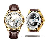 OLEVS Leather Automatic Watches for Young Men Watch Fashion Brand self Winding Watches for Men, Brown-white, Mechanical