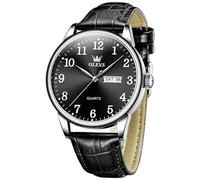 OLEVS Leather Watches for Men Big Face Black Adjustable Strap Men's Watch Classic Arabic Numerals Analog Quartz Men's Wrist Watch Big Face Waterproof Luminous with Day Date Mens Watches