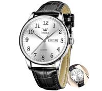 OLEVS Leather Watches for Men, Classic Easy Read Watches Analog Quartz Arabic Numerals Waterproof Watches for Men, 5535-white 1, Ronda, Big Face Watches