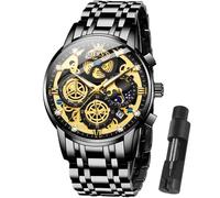 OLEVS Luxury Diamond Chronograph Multifunction Men's Wrist Watch with Date - Business Classic Dress Watch for Men - Black Band, Black Face