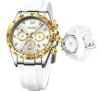 OLEVS Luxury Diamond Small Female Watches - Stainless Steel Bracelet, Waterproof Business Dress Analog Luminous Date Ladies Watches, white& gold lady watch, women watch
