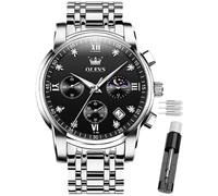 OLEVS Male Wrist Watches, Analog Quartz Business Stainless Steel Waterproof Luminous Luxury Casual Big Diamond Dial Date Multi-Function Chronograph for Man