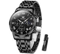 OLEVS Men Multifunction Watch, Multi Dial Waterproof Luminous Chronograph Men's Watch with Date Gift for Men,Stainless Steel Watches for Men,Classic Men Wrist Watch, Black Band Black Face-5529G, ROUND