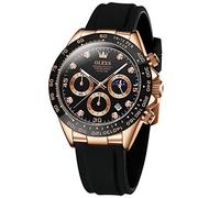OLEVS Men Quartz Watches Diamond Stainless Steel Business Multifunctional Chronograph Date Luminous Silicone Watch for Male, Rose-black