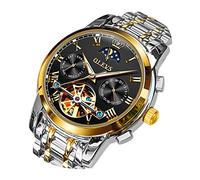 OLEVS Men Watch Automatic Mechanical Skeleton Moon Phase Dress Business Stainless Steel 3AT Waterproof Luminous Men Wrist Watch, Men Luxury Watch:Black, Mechanical,Self-winding