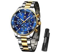 OLEVS Men Watch,Big Dial Watches for Men Stainless Steel Watch with Day Waterproof Analog Quartz Watches for Man Classic Business Wristwatch Luxury Luminous Round for Men Rotatable Bezel Watch, Gold