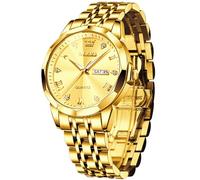 OLEVS Men Watch Business Dress Diamond Luxury Watch Luminous Easy to Read Date Waterproof Stainless Steel Quartz Analog Simple Dress Watch, 9931GG: Gold band & Gold dial