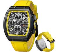 OLEVS Men Watches Business Dress Chronograph Big Square Quartz Analog Male Watch Silicone Strap Waterproof Date Gift Mens Wrsit Watch Silver, men watch Yellow, men watch