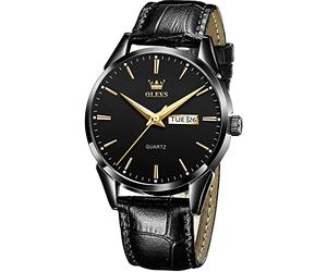 OLEVS Men Watches Classic Analog Quartz Watch Dress W ate Casual Luminous Black Leather Black Face 3ATM Waterproof Wristwatch for Men on Sale Clearance