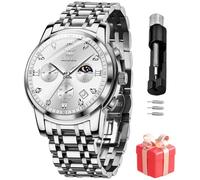 OLEVS Men Watches Square Business Dress Diamond Analog Quartz Date Luxury Watch for Men Casual Stainless Steel Waterproof Luminous Two Tone Wrist Watch, silver men watch 2858, men watch