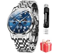 OLEVS Men Watches Square Business Dress Diamond Analog Quartz Date Luxury Watch for Men Casual Stainless Steel Waterproof Luminous Two Tone Wrist Watch, silver blue watch 2858, men watch
