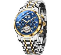 OLEVS Mens Automatic Mechanical Watches Luxury Diamond Wristwatch Black Self Winding Skeleton Tourbillon Stainless Steel