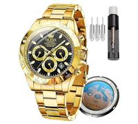OLEVS Men's Automatic Watch Machine, Speed Measuring, Timing, Bezel Mechanical Watch, Waterproof and Luminous Calendar Week Stainless Steel Precision Strap (6638-Black dial)