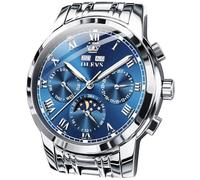 OLEVS Mens Automatic Watches Self Winding Mechanical Luxury Dress Stainless Steel Waterproof Wrist Watches for Men, 6692：Silver strap&blue dial, Fashion
