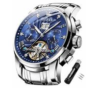 OLEVS Mens Automatic Watches Self Winding Mechanical Skeleton Tourbillon Luxury Diamond Business Dress Date Wrist Watches for Men Waterproof Luminous, Black, watches for men