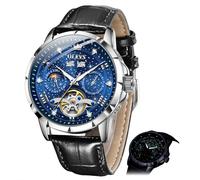 OLEVS Mens Automatic Watches Self-Winding Starry Sky Diamond Skeleton Luxury Wrist Watch Waterproof Luminous