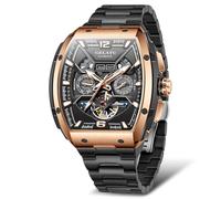 OLEVS Mens Automatic Watches Skeleton Tourbillon Self Winding Dress Watch for Man Luxury Sapphire Crystal Waterproof Square Big Dial Mechanical Watch, 6013:rose gold&black