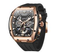 OLEVS Mens Automatic Watches Skeleton Tourbillon Self Winding Dress Watch for Man Luxury Sapphire Crystal Waterproof Square Big Dial Mechanical Watch, 6013J:black