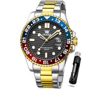 OLEVS Men's Business Dress Analog Quartz Stainless Steel Waterproof Luminous Date Dive Luxury Casual Watch Silver, 41mm, 30M, Black Dial