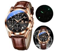 OLEVS Men's Chronograph Quartz Watches, Leather Strap Gold Case with Day Date, Waterproof Stainless Steel Wrist Watch, Luminous Watches for Men, Fashion, Leisure