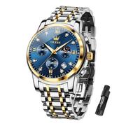 OLEVS Men's Chronograph Wristwatch Gold Silver Stainless Steel Classic Analog Quartz Watch Waterproof Multi Functional Dial with Date Diamond Luminous Mens Watches
