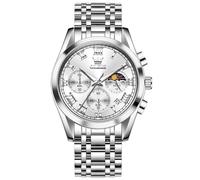 OLEVS Men's Classic Stainless Steel Chronograph Luxury Large Dial Analogue Quartz Men's Watch Luminous Date Waterproof, 2871-white dial/silver bracelet, standardmäßig