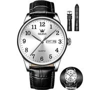 OLEVS Men's Classic Wristwatches, Brown Leather Watch, Casual Analog Watch for Men, Black Leather Watch for Men, Waterproof Quartz Watch, Large Dial, Men's Watches, 5535-HP-white, Watches with Large