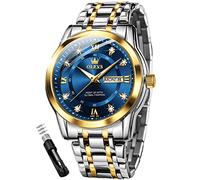 OLEVS Mens Diamond Watch Luxury Business Dress Wrist Watches Quartz Stainless Steel Waterproof Luminous Day Date, 5513: Two tone band & Blue dial, Quartz Watch