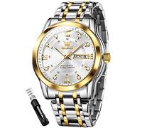 OLEVS Mens Diamond Watch Luxury Business Dress Wrist Watches Quartz Stainless Steel Waterproof Luminous Day Date, 5513: Two tone band & White dial, Quartz Watch