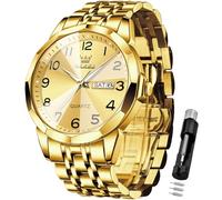 OLEVS Men's Gold Watch Easy Read Business Dress Analog Quartz Stainless Steel Waterproof Luminous Calendar Luxury Casual Wrist Watch
