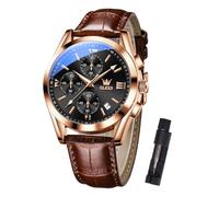 OLEVS Men's Luxury Chronograph Watch Quartz Brown Leather Strap Waterproof Functional Dial with Date Business Formal Dress Watch for Men
