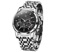 OLEVS Men's Luxury Watch Waterproof Luminous Easy Read Chronograph Watches Full Gold/White Dail/Black Face with Calendar Wristwatch, 2892-Silver Black, round, Business Watch