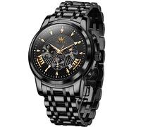 OLEVS Men's Luxury Watch Waterproof Luminous Easy Read Chronograph Watches Full Gold/White Dail/Black Face with Calendar Wristwatch, 2892-All Black, Business Watch