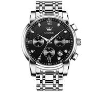 OLEVS Men's Luxury Watch Waterproof Luminous Easy Read Chronograph Watches Full Gold/White Dail/Black Face with Calendar Wristwatch, 2858-Silver-Black Face, ROUND, Business Watch