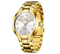 OLEVS Men's Stainless Steel Watch, Big Face Easy to Read Analog Watch, Luxury Waterproof Date Arabic Numerals Dial Dress Watches for Men, gold white men watch, gold white men watch, men watch