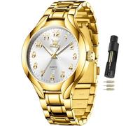 OLEVS Men's Stainless Steel Watch, Big Face Easy to Read Analog Watches, Luxury Waterproof Date Dress Watches for Man, gold white men watch, gold white men watch, men watch